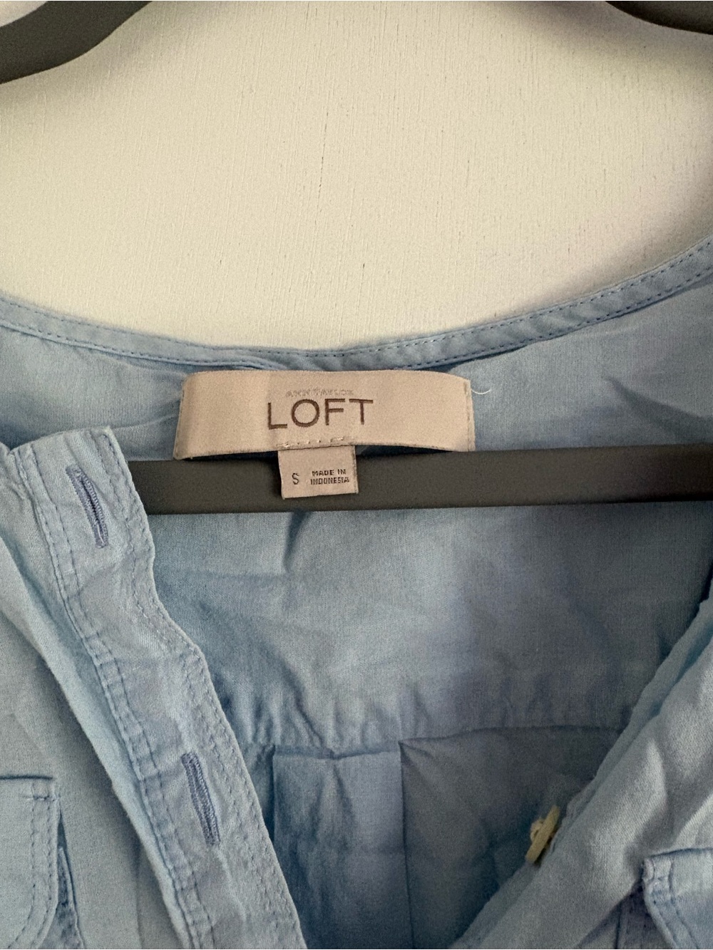 LOFT Pale Blue Button-Front Henley Top - Picture 2 of 3
